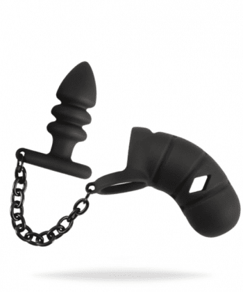 Cock cage with butt plug