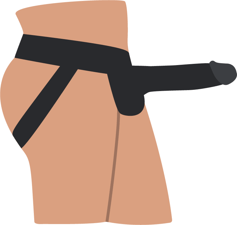 Illustration: svart jock strap sexsele (strap-on) med dildo
